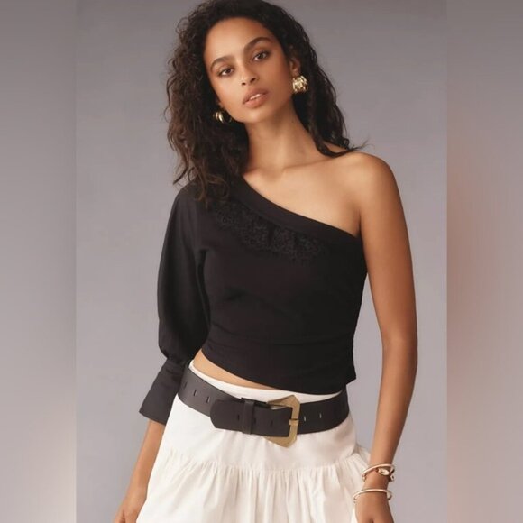 NWT By Anthropologie One-Shoulder Puff-Sleeve Top - Picture 1 of 8
